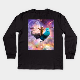 Galaxy Space Cat Riding Chicken - Rainbow Kids Long Sleeve T-Shirt